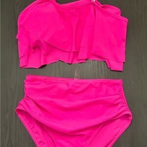 Tempt Me Women Two Piece High Waisted Bikini Set Swimsuit Off Shoulder Ruffle M